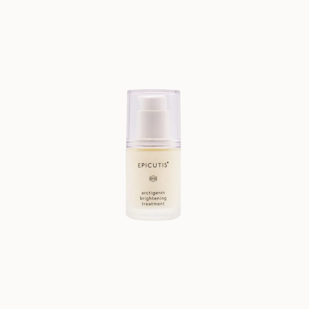 A small skincare pump bottle labeled EPICUTIS wrinkle brightening treatment, shown centered on a plain white background.